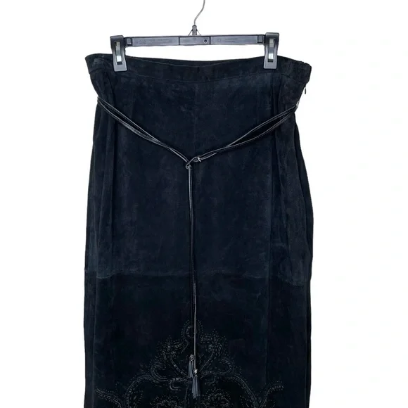 NWT Pamela McCoy Genuine Leather Western Boho Midi Skirt Black Large - Picture 6 of 15